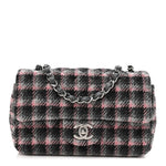 Wool Plaid Quilted Mini Rectangular Flap Pink Grey Multicolor