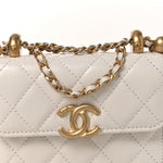 Calfskin Quilted Perfect Fit Coin Purse With Chain White