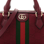 GG Supreme Monogram Textured Dollar Calfskin Web Super Mini Ophidia Top Handle Bowler Bag Rosso Ancora