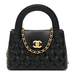 Shiny Aged Calfskin Quilted Nano Kelly Shopper Black