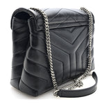 Calfskin Y Quilted Monogram Small Loulou Chain Satchel Black