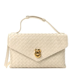 Nappa Intrecciato Knot Lock Top Handle Crossbody Bag Sea Salt