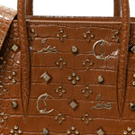 Calfskin Crocodile Embossed Studded Medium Paloma Brown