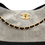 Suede Calfskin Shiny Lambskin Quilted Small Coco Base Shopping Bag Grey Black