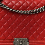 Caviar Quilted New Medium Boy Flap Dark Red