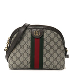 GG Supreme Monogram Textured Dollar Calfskin Web Small Ophidia Dome Shoulder Bag Beige Ebony New Acero