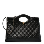Shiny Lambskin Quilted 31 Shopping Bag Black