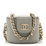 Lambskin Quilted Mini Vanity Case With Chain Grey