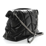 Lambskin Quilted Medium Loulou Puffer Monogram Chain Satchel Black