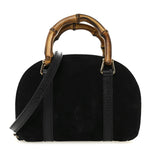 Suede Mini Bamboo Handle Bag Black