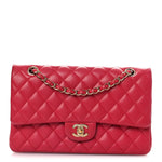 Lambskin Quilted Medium Double Flap Red