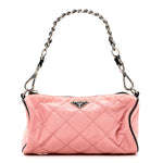 Tessuto Nylon Saffiano Impunturato Quilted Barrel Pochette Pink Black