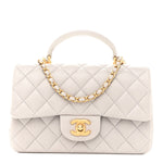 Lambskin Quilted Mini Top Handle Rectangular Flap Grey