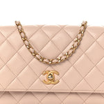 Lambskin Quilted CC Pearl Crush Wallet on Chain WOC Light Pink