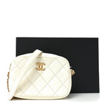 Shiny Caviar Quilted Chain Melody Camera Bag White
