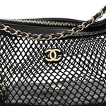 Mesh Shiny Lambskin Chain Hobo Black