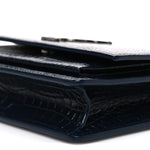 Calfskin Crocodile Embossed Monogram Sunset Chain Wallet New Cobalt