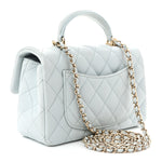 Lambskin Quilted Mini Top Handle Rectangular Flap Light Blue