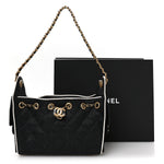 Braided Raffia Calfskin Quilted Mini Chanel 25 Handbag Black White