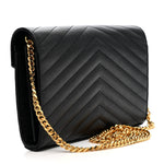 Grain De Poudre Matelasse Chevron Monogram Chain Wallet Black