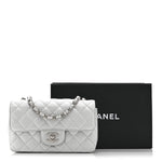 Metallic Lambskin Quilted Mini Rectangular Flap Silver