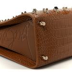 Calfskin Crocodile Embossed Studded Medium Paloma Brown