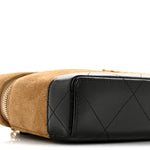 Suede Calfskin Shiny Lambskin Quilted Top Handle Slim Vanity Case With Chain Beige Black