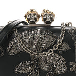 Nappa Crystal Embroidered Mushroom Box Clutch Black