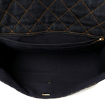 Denim Quilted XXL Travel Flap Bag Dark Blue Orange