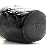 Patent Quilted Afternoon Tea Top Handle Vanity Case With Chain Black