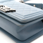 Lambskin Quilted Small Boy Flap Light Blue