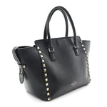 Vitello Small Rockstud Double Handle Tote Black