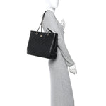 Caviar Quilted Large Shopping Tote Black
