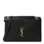 Grain De Poudre Matelasse Chevron Large Monogram Satchel Black