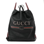 Calfskin Logo Drawstring Backpack Black