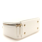Grained Calfskin Quilted Top Handle Chain Clutch White