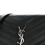 Grain De Poudre Matelasse Chevron Monogram Envelope Chain Wallet Black