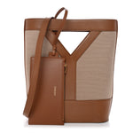 Smooth Calfskin Canvas Y Small Bucket Bag White Camel