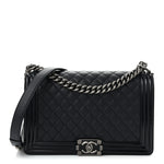 Goatskin Quilted Patent New Medium Duo Boy Flap Black