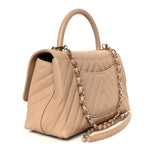 Caviar Chevron Quilted Small Coco Handle Flap Beige