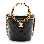 Patent Quilted Afternoon Tea Top Handle Vanity Case With Chain Black
