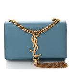 Smooth Calfskin Small Classic Monogram Kate Tassel Satchel Turquoise