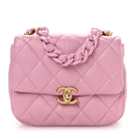 Lambskin Quilted Mini Lacquered Chain Flap Pink