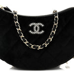 Velvet Crystal Quilted Chain Hobo Black