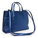Metallic Vegan Leather Medium Shopping Bag Cobalt