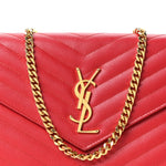 Grain De Poudre Matelasse Chevron Monogram Chain Wallet Rouge Eros