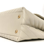 Caviar Chevron Quilted Medium Coco Handle Flap White