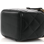 Lambskin Quilted Mini Pearl Crush Vanity Case With Chain Black
