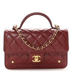 Lambskin Quilted Top Handle Clutch With Chain Burgundy