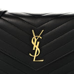 Calfskin Matelasse Chevron Monogram Envelope Chain Wallet Black
